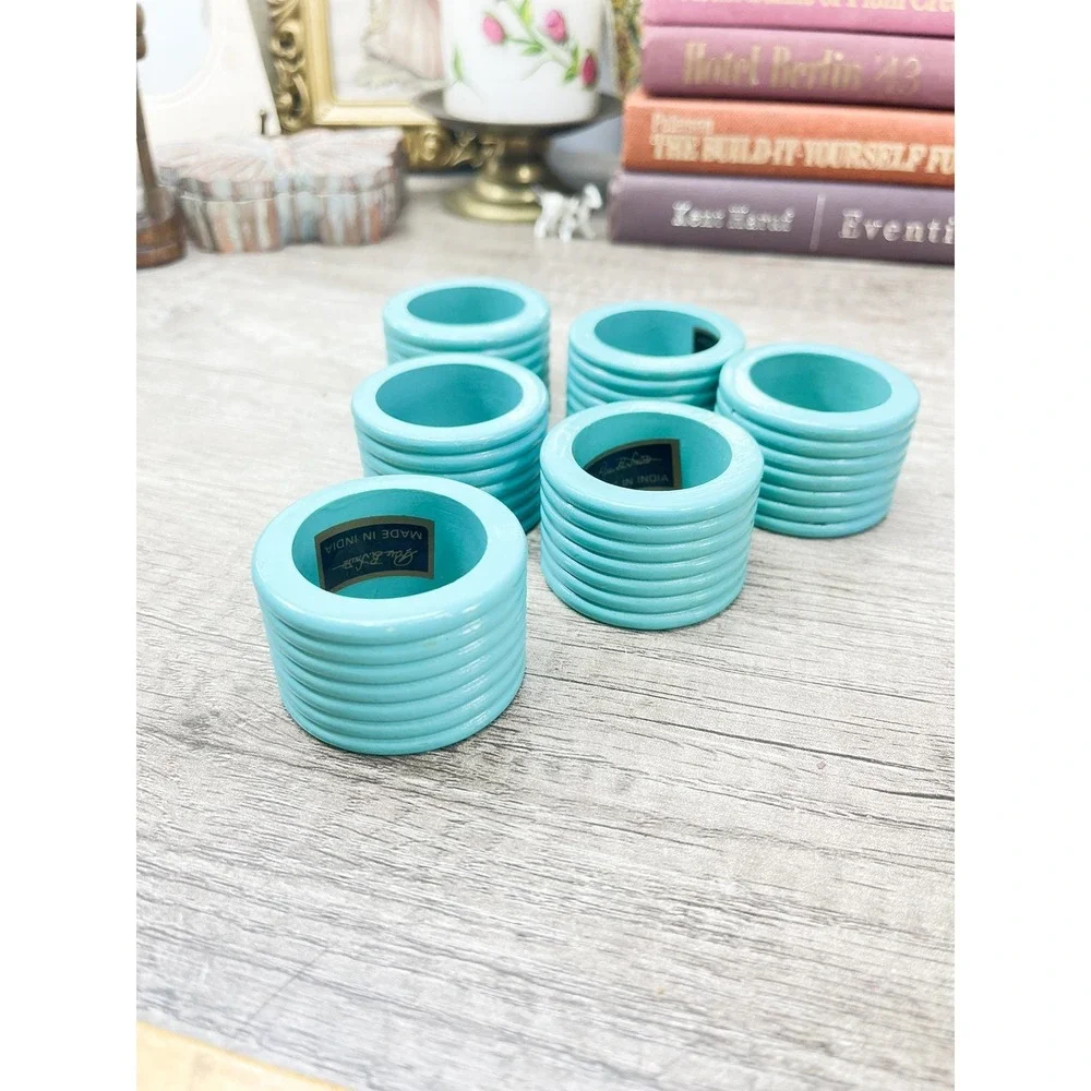 Vintage Blue Napkin Rings - Retro Set of 6